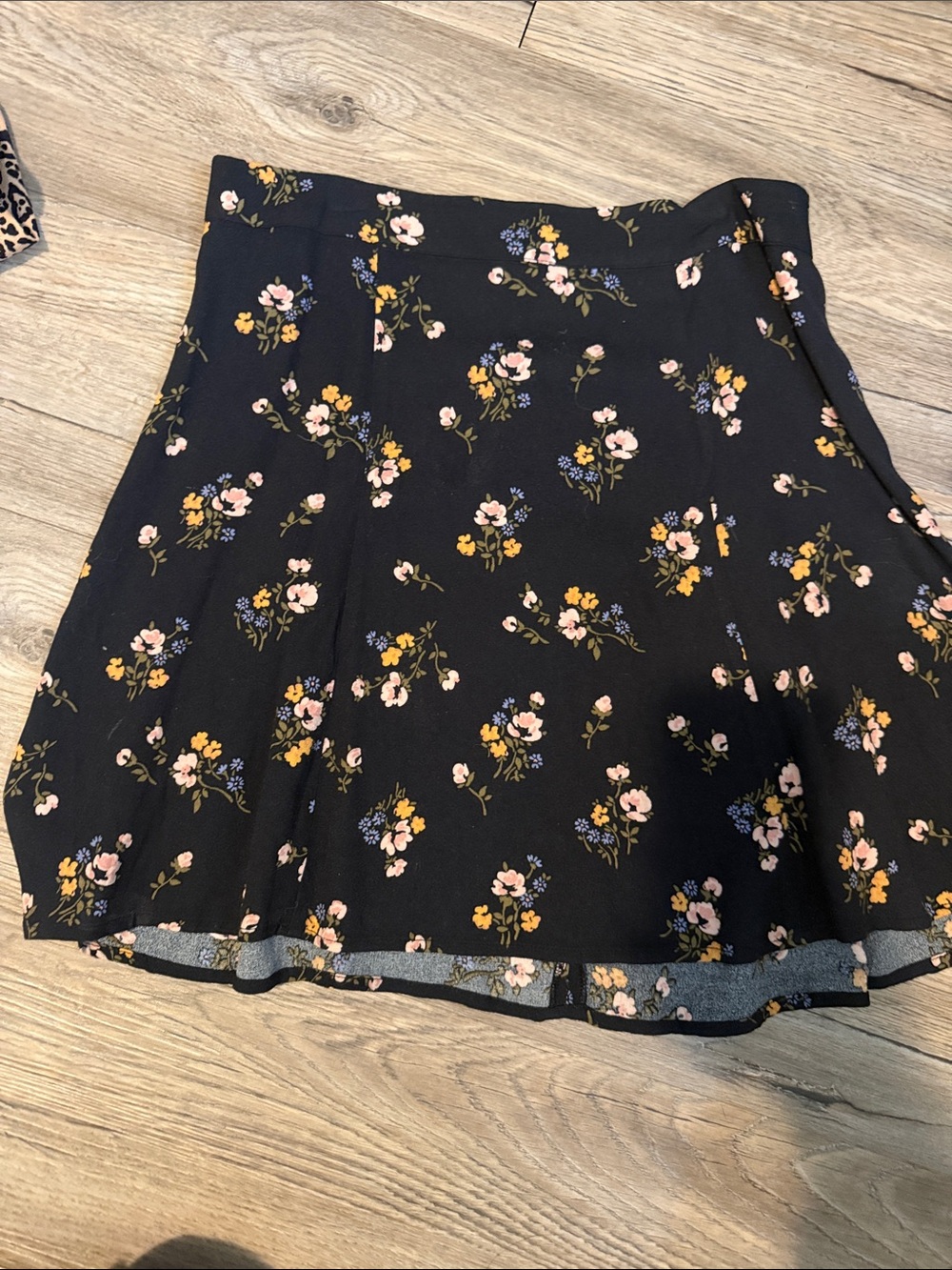 Reformation Black Floral Circle Skirt with Pink and Yellow Flowers